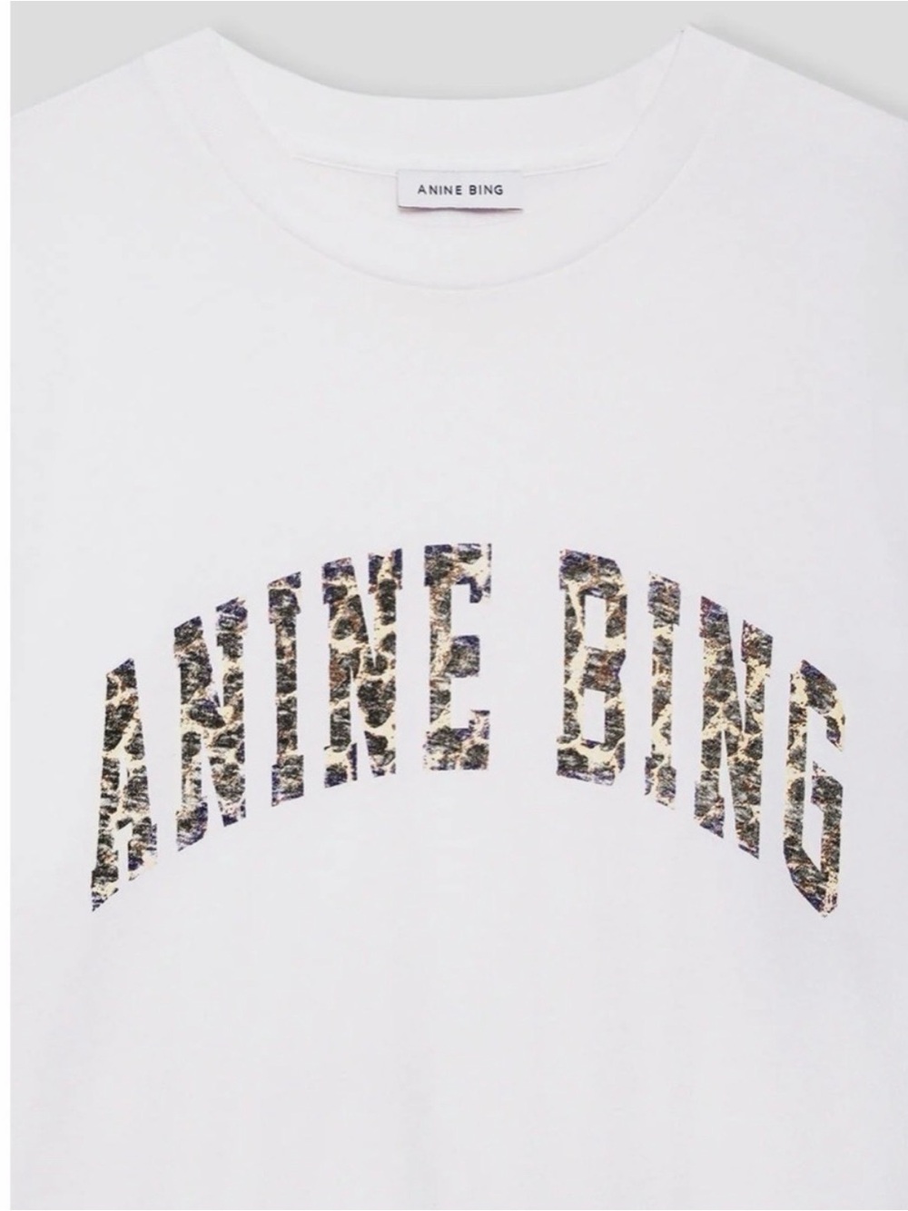 Anine Bing Walker White Tee with Leopard-Print Logo